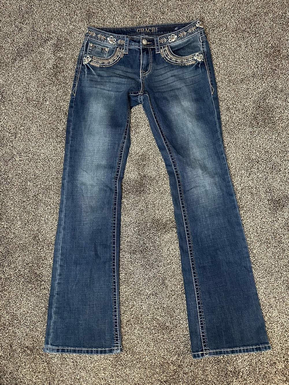 Grace In LA Embroidered Western Wear Flare Jeans Size 30